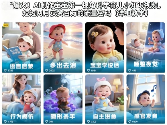 AI制作宝宝第一视角科学育儿小知识视频，短短两月获赞百万的流量密码（详细教学）-AI副业网