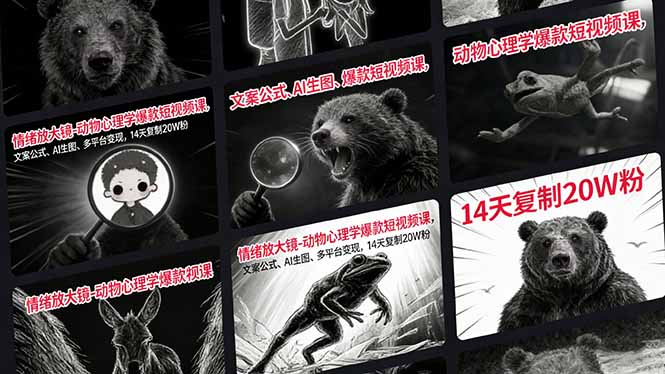 情绪放大镜-动物心理学爆款短视频课，文案公式、AI生图、多平台变现，14天复制20W粉-AI副业网